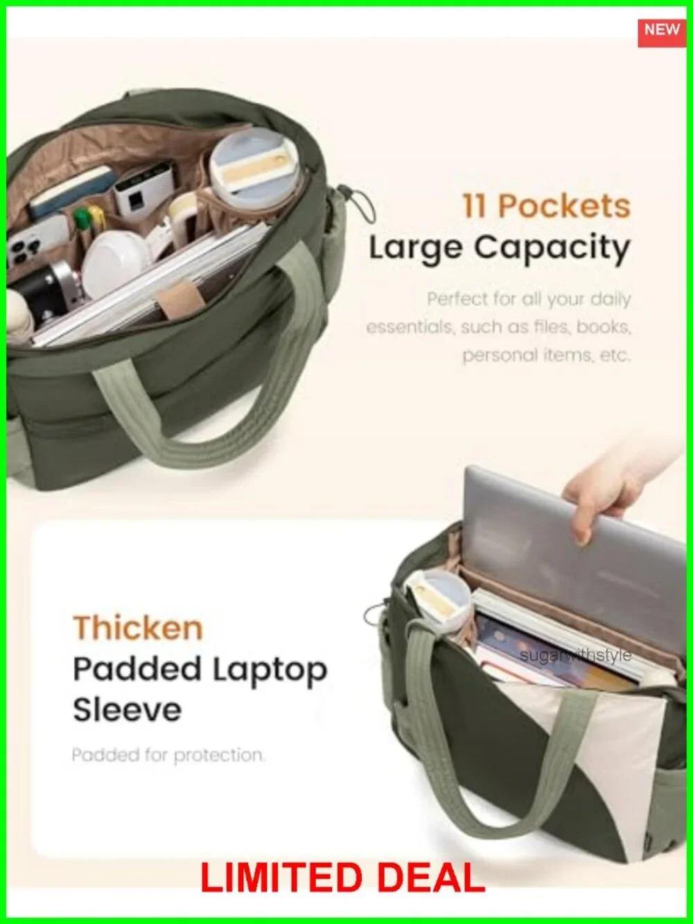 LOVEVOOK Puffer Tote Bag with Zipper Laptop Work Travel Handbag